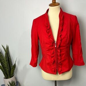 White House Black Market Red Ruffled Front Blazer Jacket Size 6